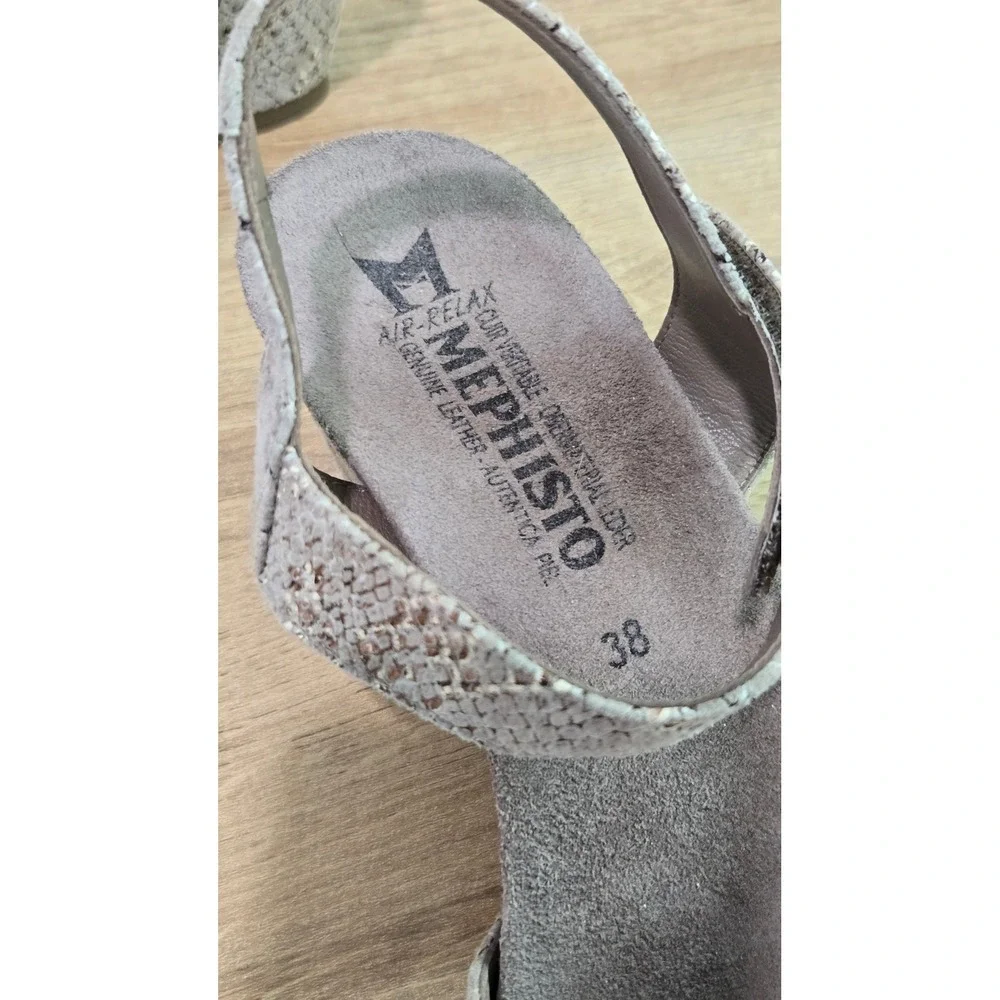 Mephisto Beauty Wedge‎ Sandals Womens 38/8 Grey Snakeskin nubuck Leather comfort